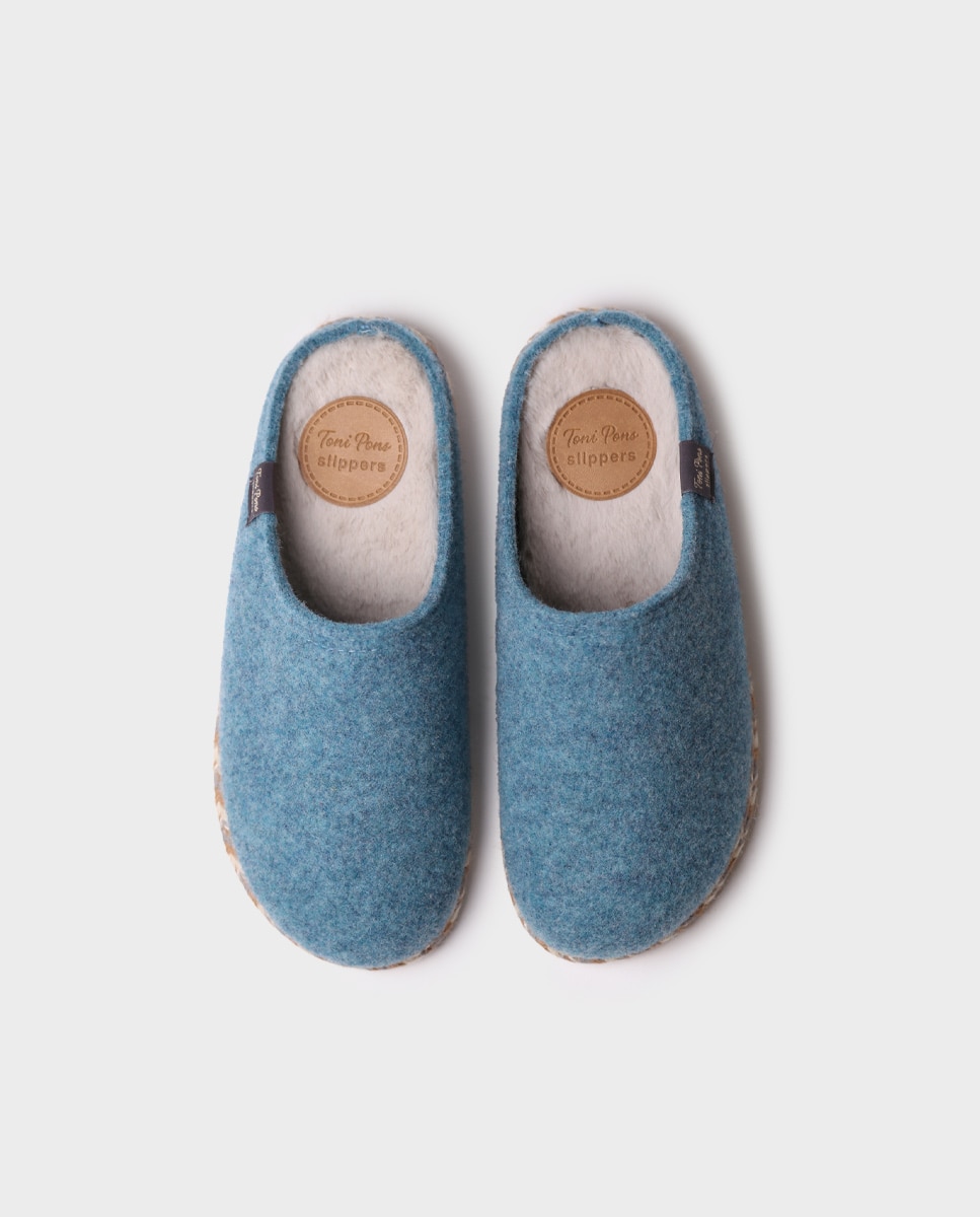 Zapatillas de casa abiertas de mujer de fieltro - Toni Pons - Azul Azul-3
