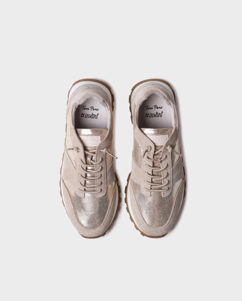 Zapatillas de mujer de piel con cordones - Toni Pons - Oro Oro-3