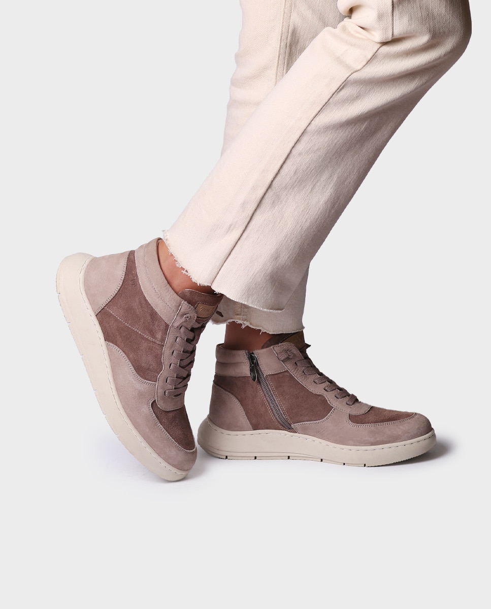 Zapatillas de serraje de mujer con cordones y cremallera - Toni Pons - Marrón Marrón-2