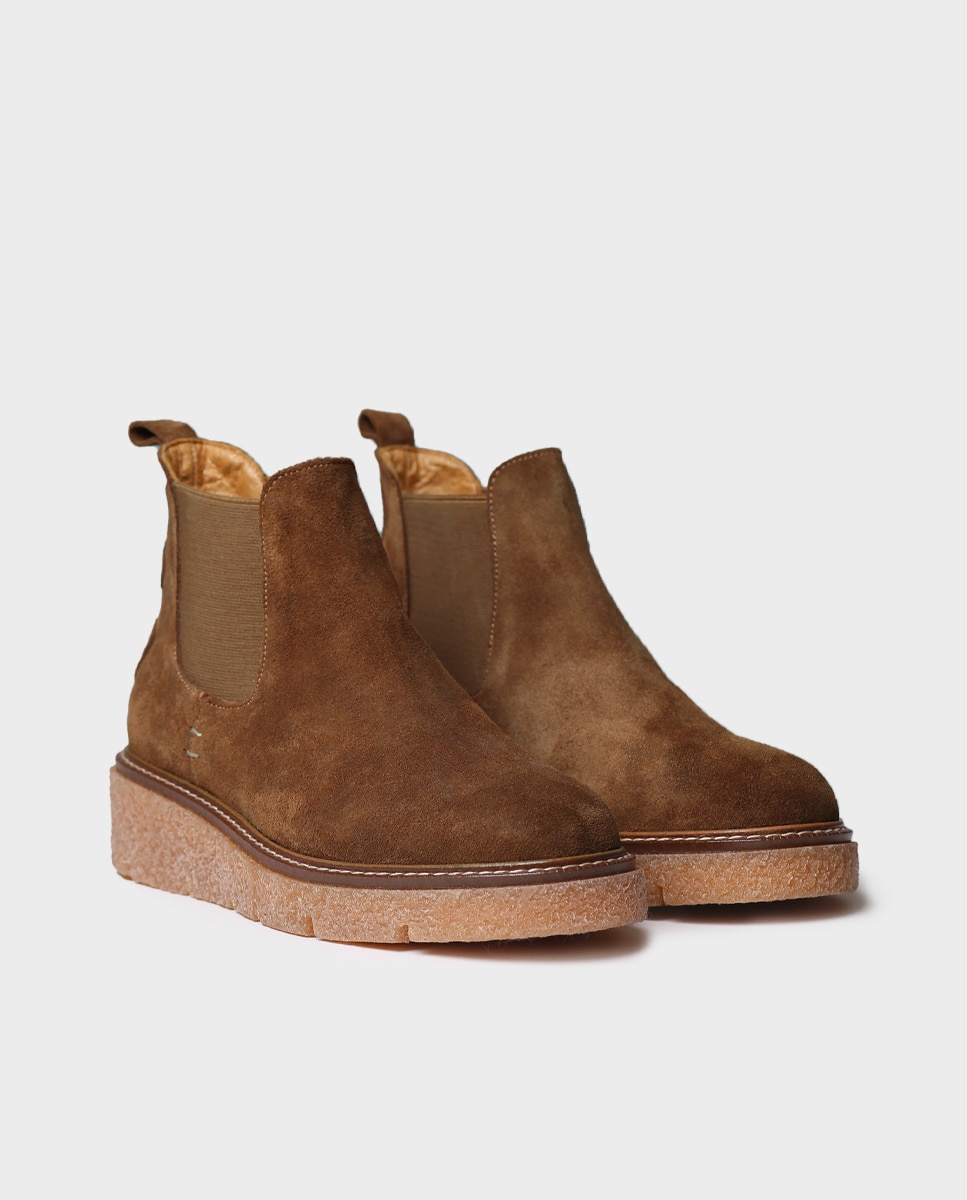 Botines de mujer de serraje con elásticos - Toni Pons - Marrón Marrón-4