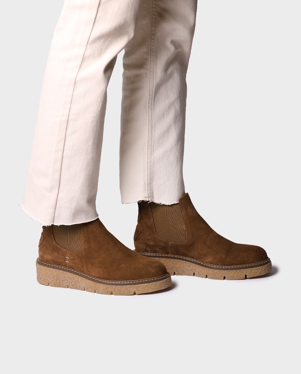 Botines de mujer de serraje con elásticos - Toni Pons - Marrón Marrón-2