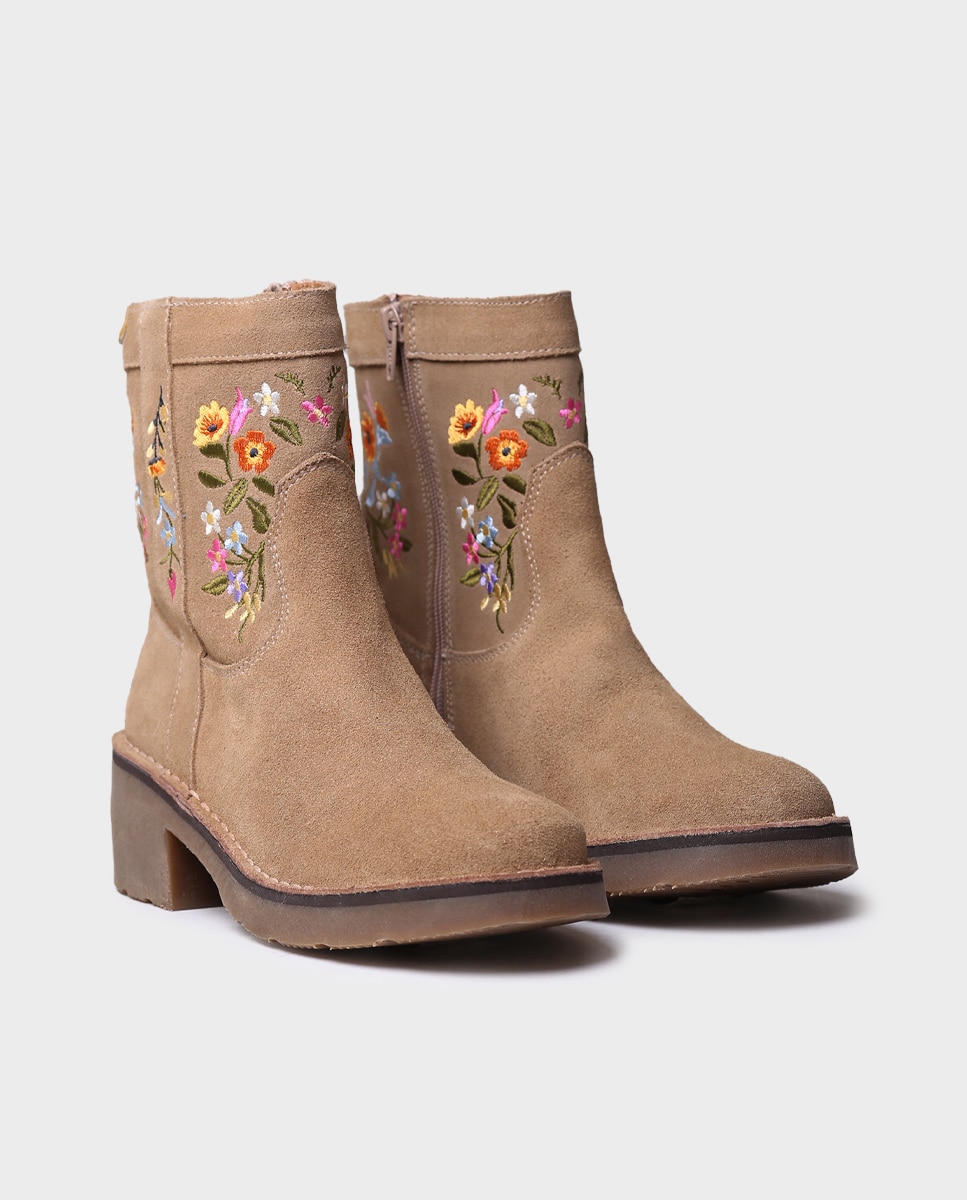 Botines de mujer de serraje con cremallera - Toni Pons - Beige Beige-4