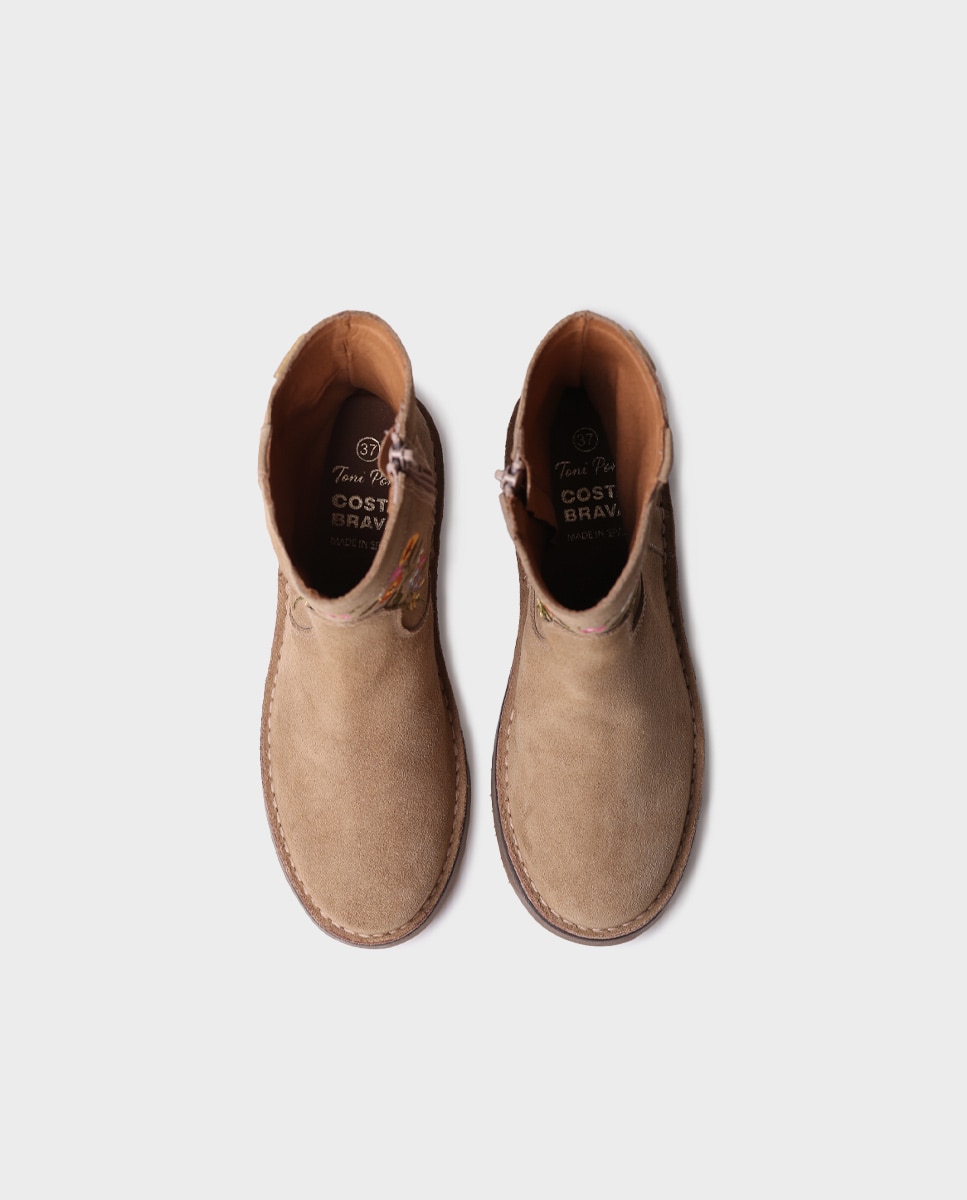 Botines de mujer de serraje con cremallera - Toni Pons - Beige Beige-3