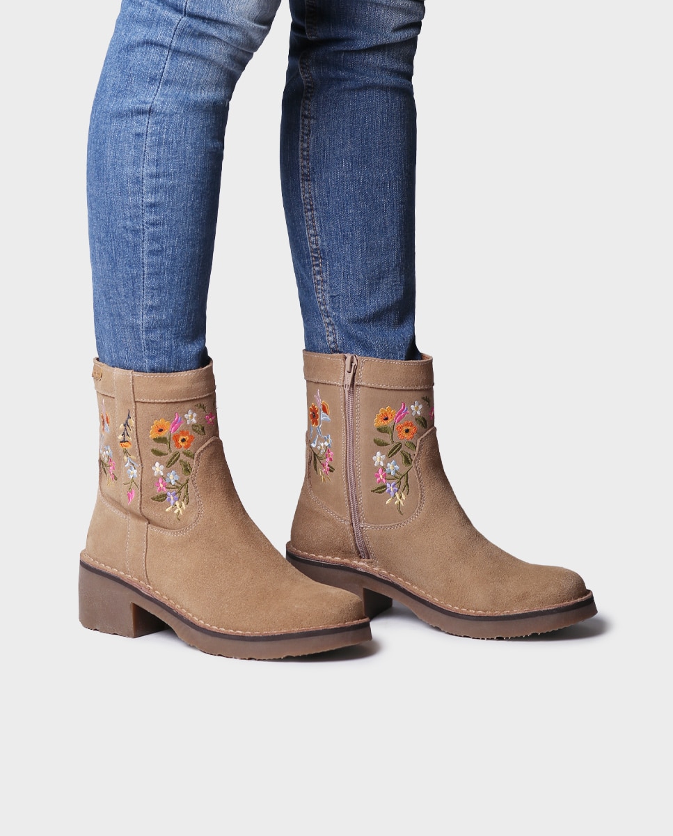 Botines de mujer de serraje con cremallera - Toni Pons - Beige Beige-2