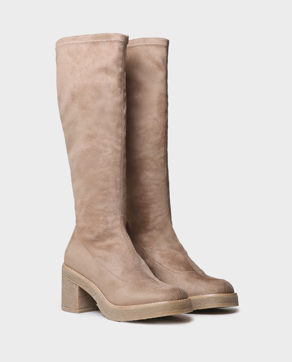 Botas de mujer de tejido elástico con tacón - Toni Pons - Beige Beige-2