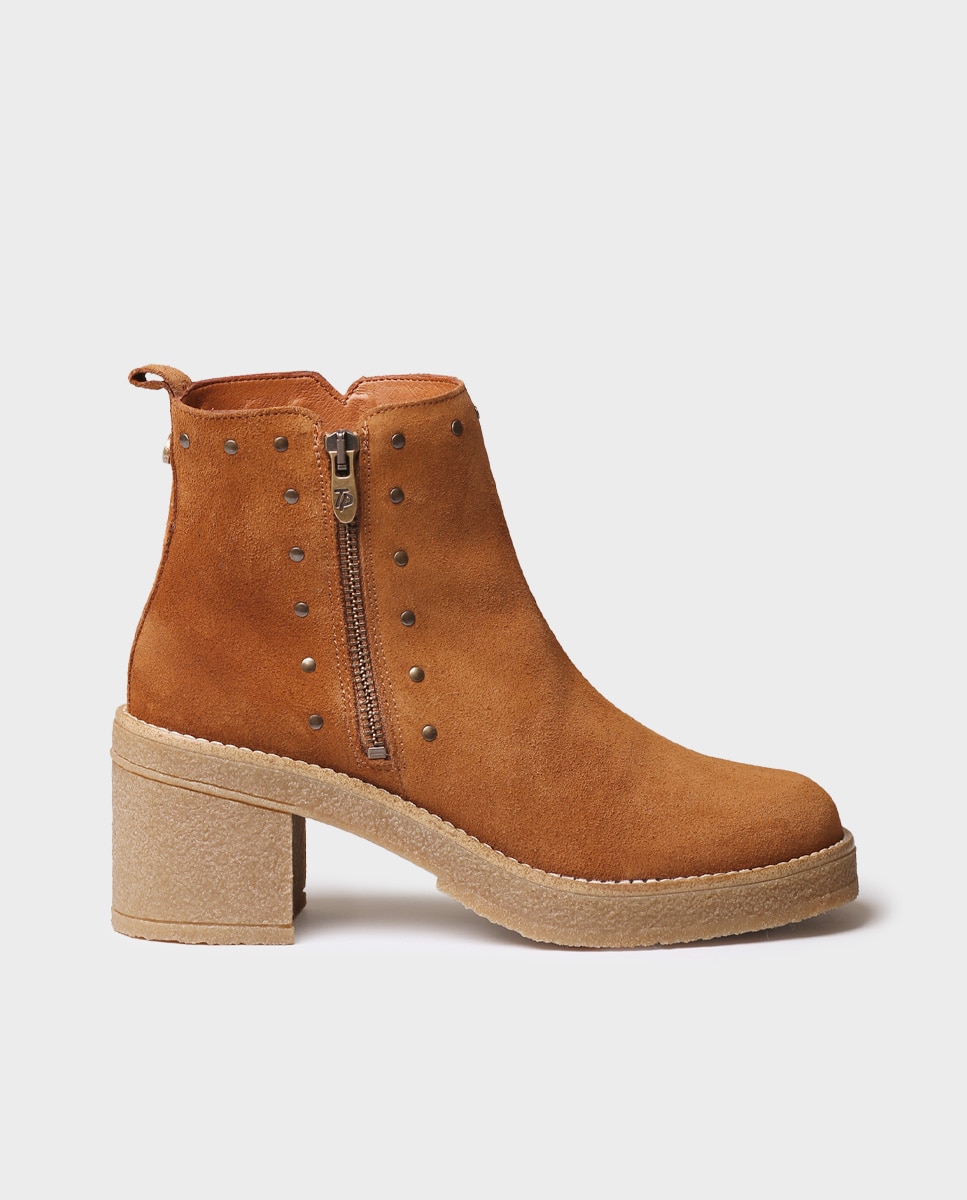 Botines de mujer de serraje con cremallera - Toni Pons - Marrón Marrón-1