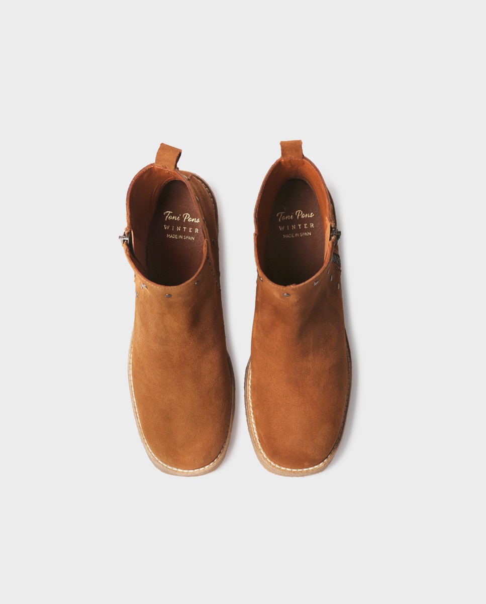 Botines de mujer de serraje con cremallera - Toni Pons - Marrón Marrón-2