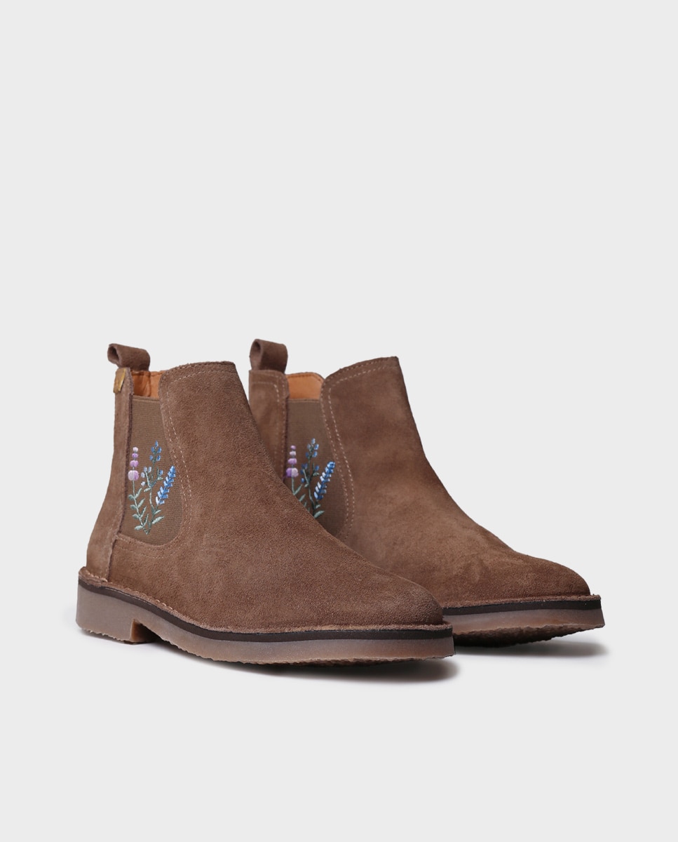Botines de mujer de serraje con elásticos - Toni Pons - Marrón Marrón-4