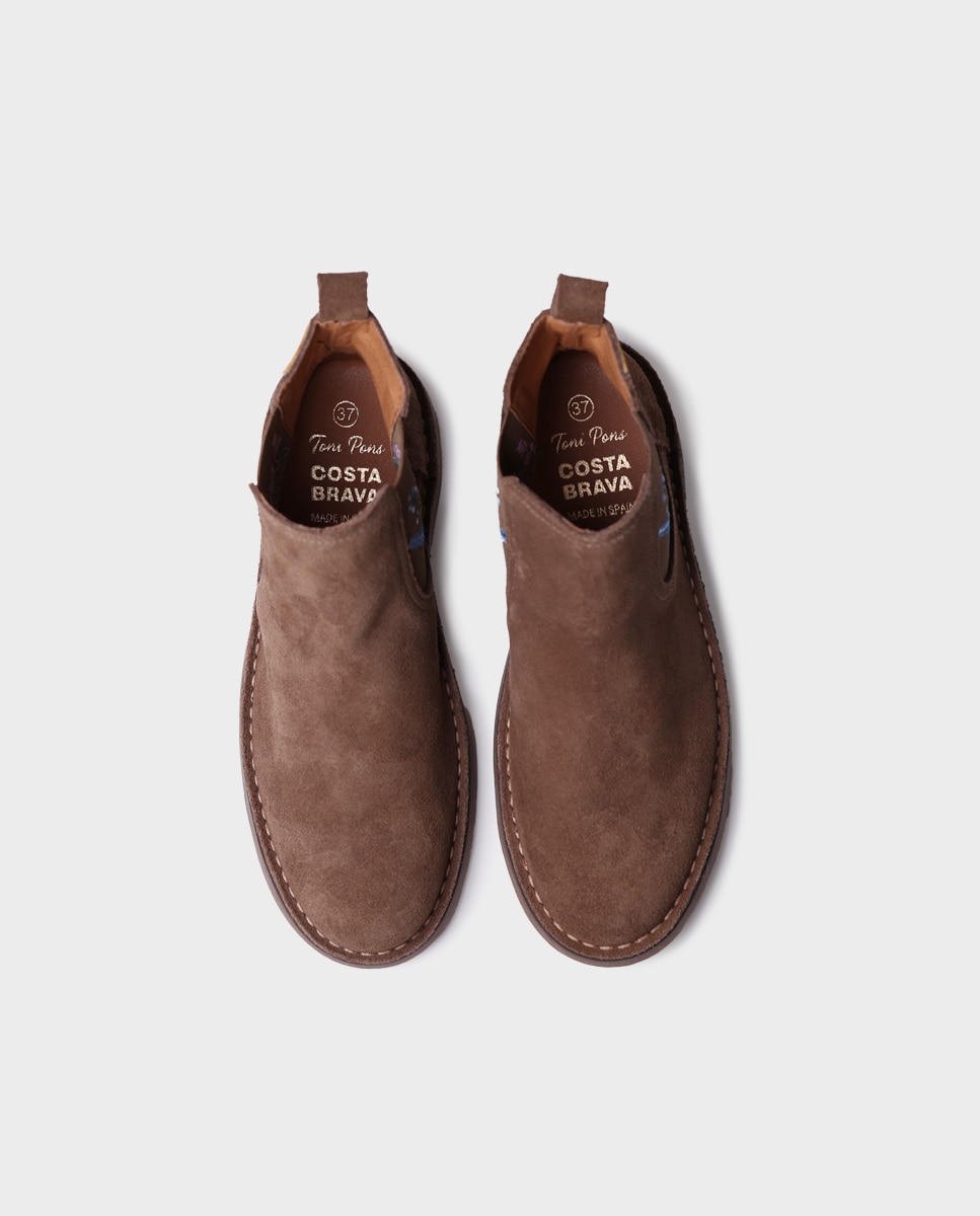 Botines de mujer de serraje con elásticos - Toni Pons - Marrón Marrón-3