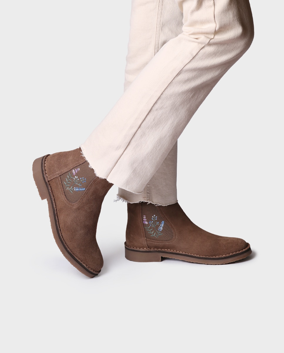 Botines de mujer de serraje con elásticos - Toni Pons - Marrón Marrón-2