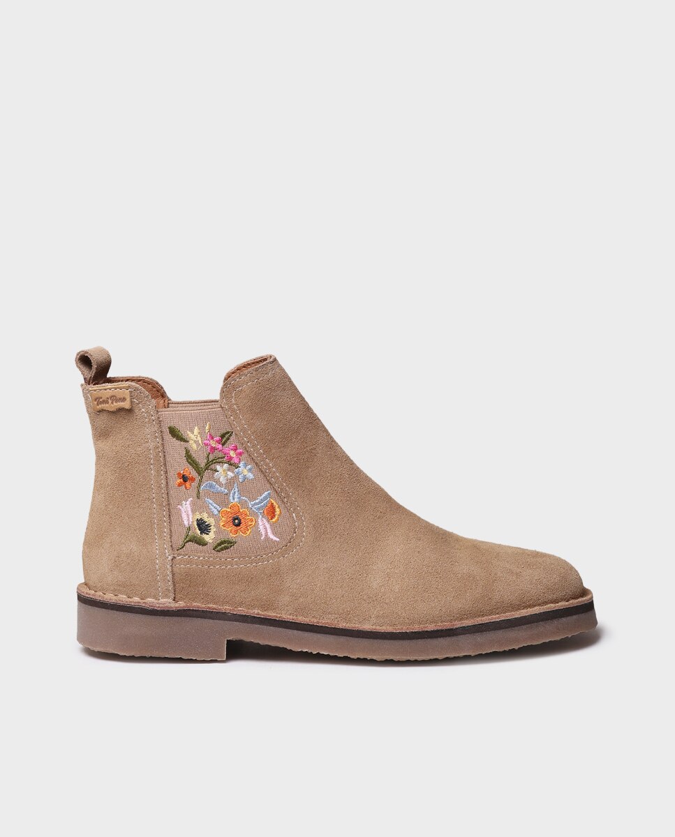 Botines de mujer de serraje con elásticos - Toni Pons - Beige Beige-1