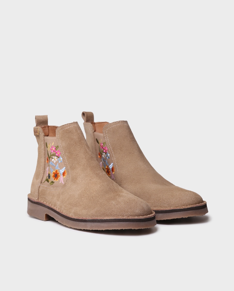 Botines de mujer de serraje con elásticos - Toni Pons - Beige Beige-3