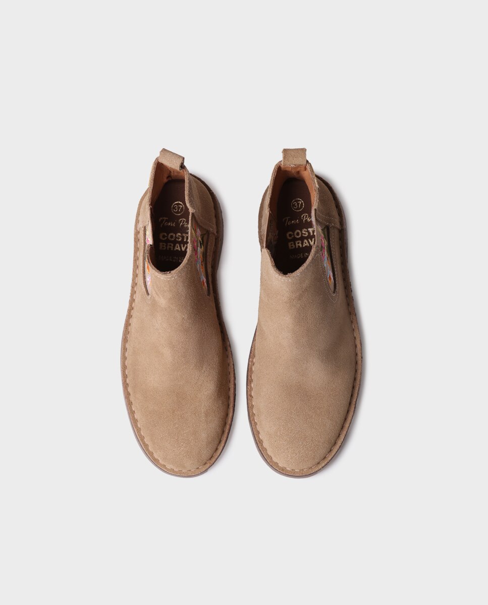 Botines de mujer de serraje con elásticos - Toni Pons - Beige Beige-2