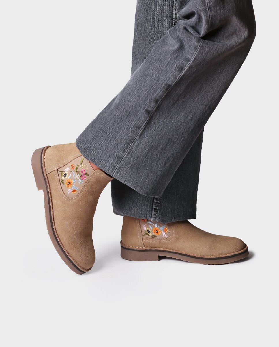 Botines de mujer de serraje con elásticos - Toni Pons - Beige Beige-4