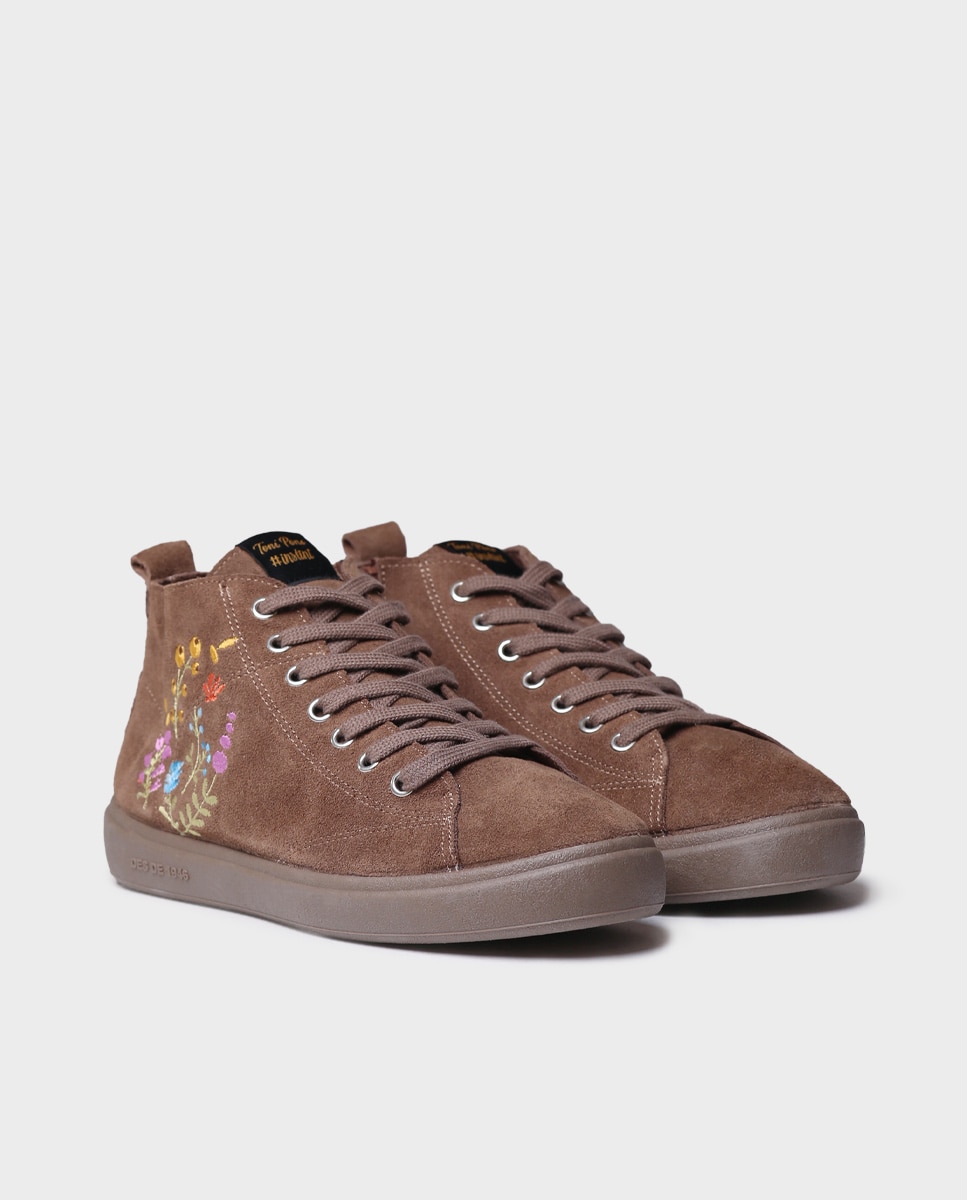 Zapatillas de mujer de serraje con cordones - Toni Pons - Marrón Marrón-4