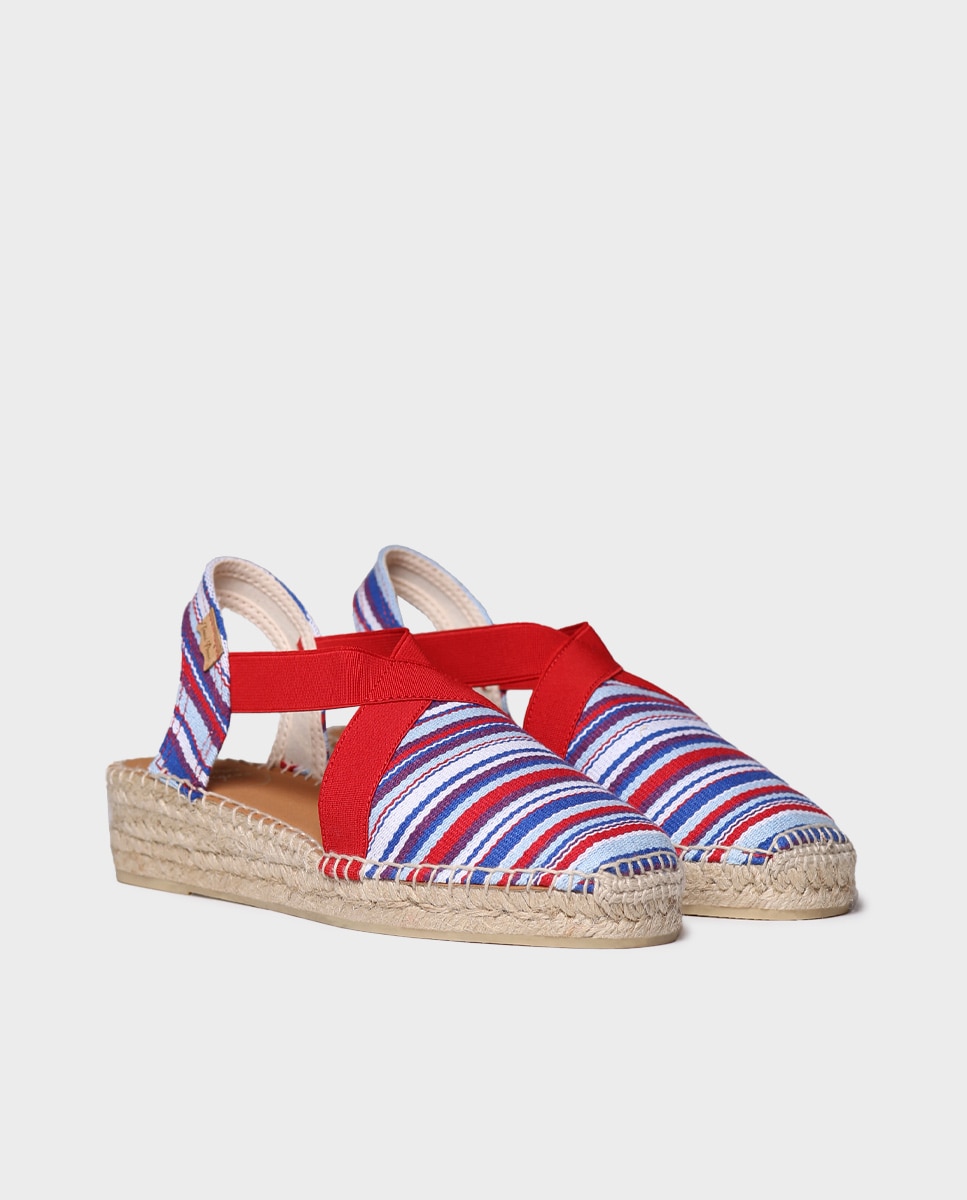 Alpargatas de cuña de mujer de tejido de rayas con elásticos - Toni Pons - Rojo Rojo-4