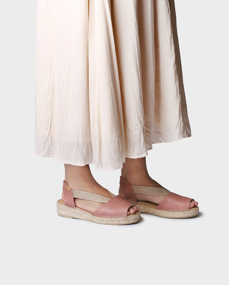 Alpargatas planas de mujer de piel de la colección comfort - Toni Pons - Rosa Rosa-2