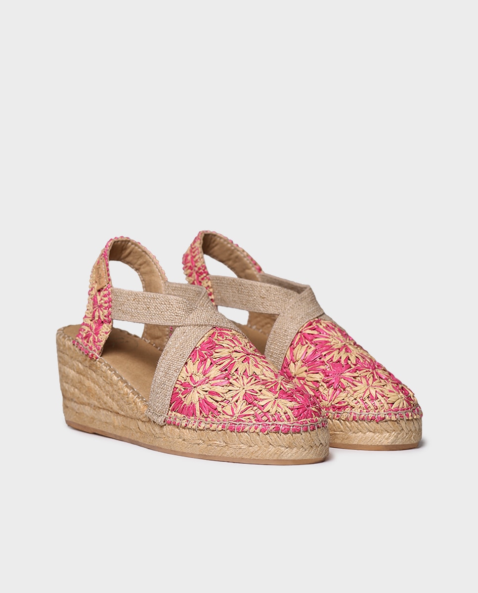 Alpargatas de cuña de mujer de rafia con elásticos - Toni Pons - Rosa Rosa-4