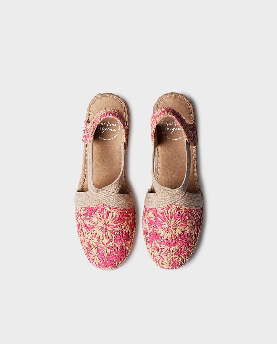 Alpargatas de cuña de mujer de rafia con elásticos - Toni Pons - Rosa Rosa-3