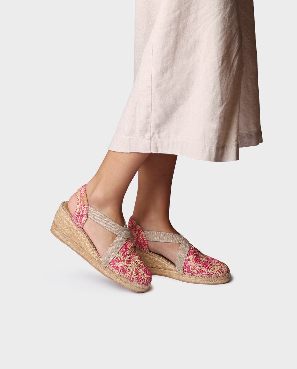 Alpargatas de cuña de mujer de rafia con elásticos - Toni Pons - Rosa Rosa-2