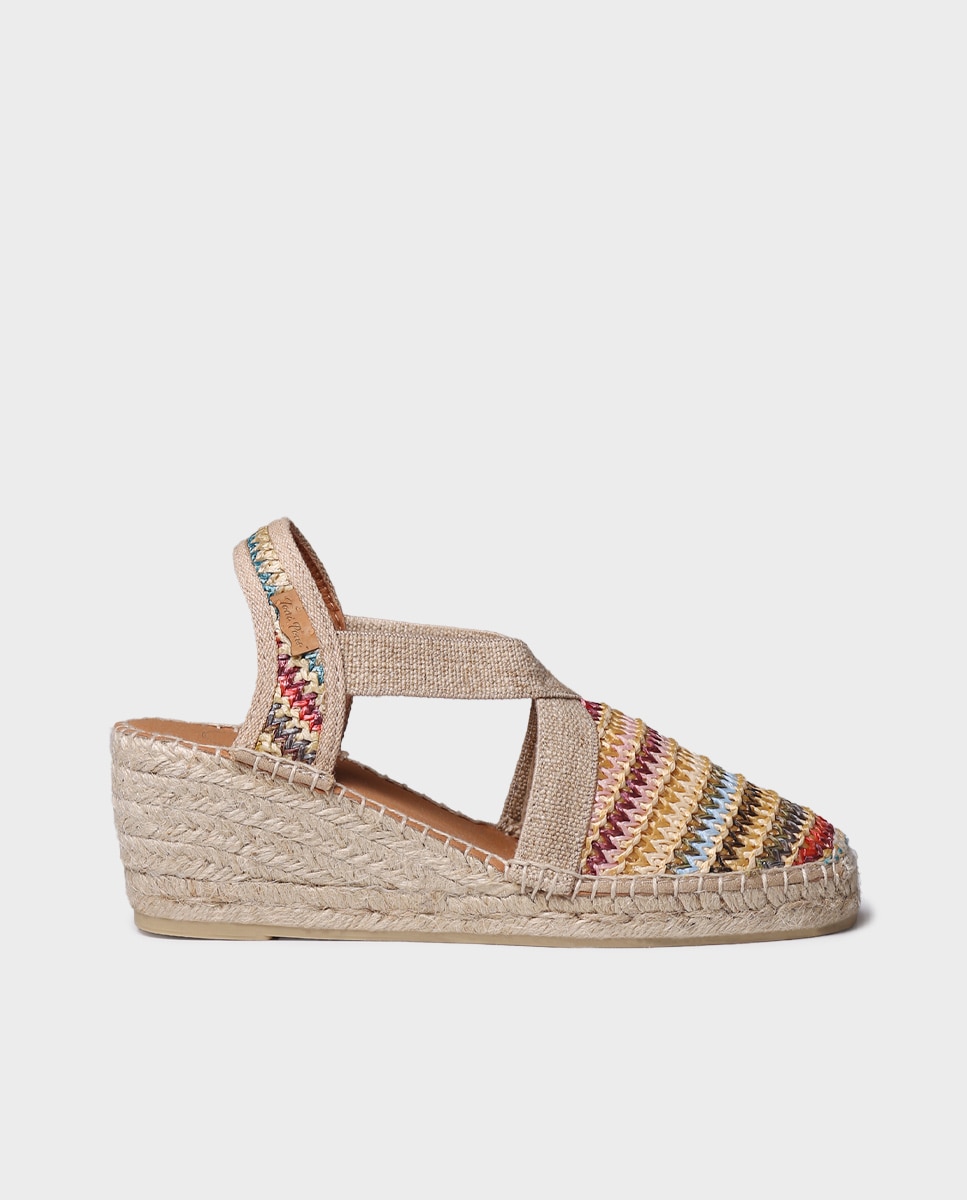 Alpargatas de cuña de mujer de rafia con elásticos - Toni Pons - Multicolor Multicolor-1