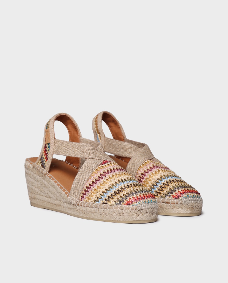 Alpargatas de cuña de mujer de rafia con elásticos - Toni Pons - Multicolor Multicolor-4