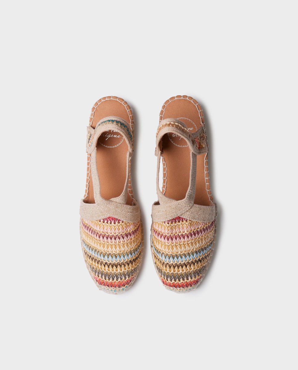 Alpargatas de cuña de mujer de rafia con elásticos - Toni Pons - Multicolor Multicolor-3