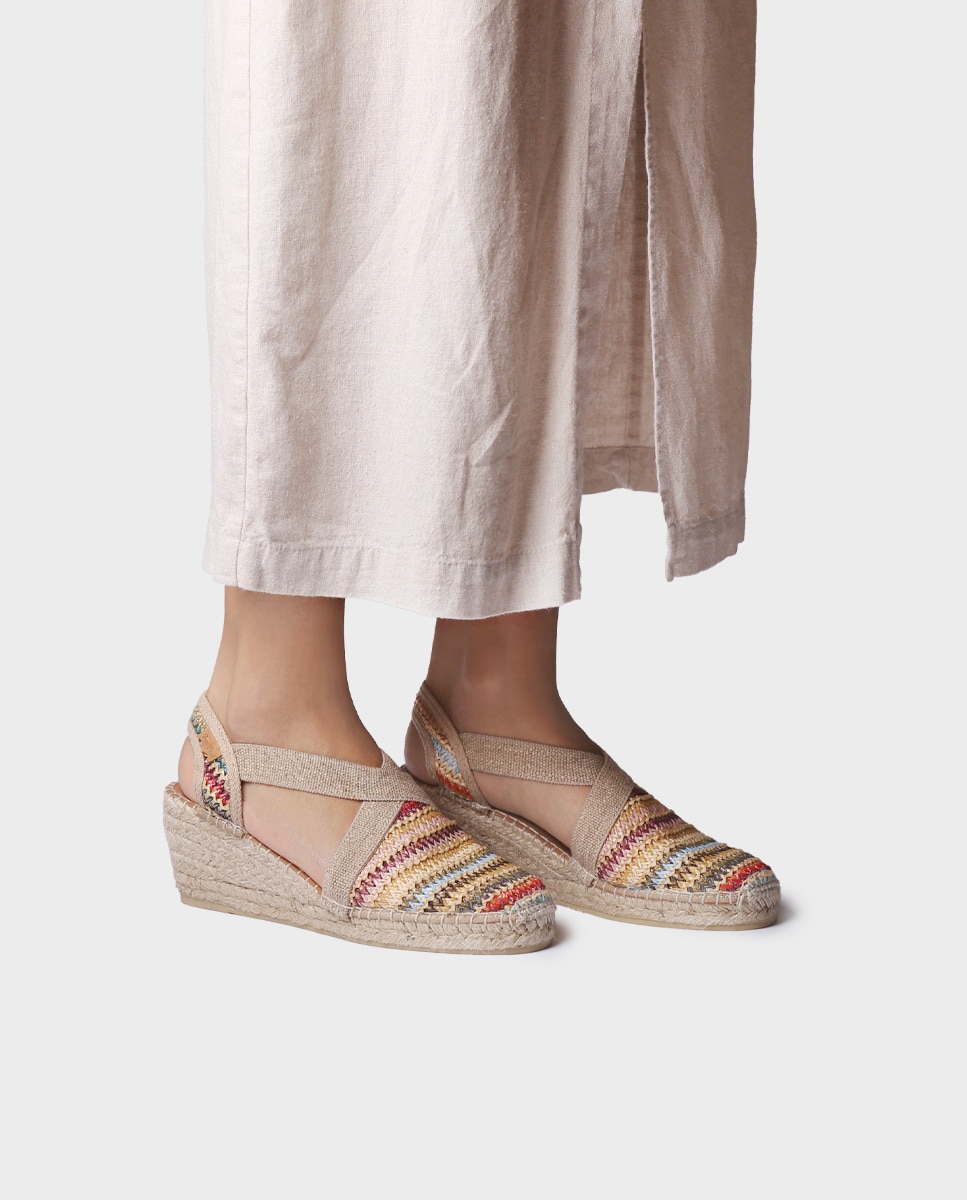 Alpargatas de cuña de mujer de rafia con elásticos - Toni Pons - Multicolor Multicolor-2