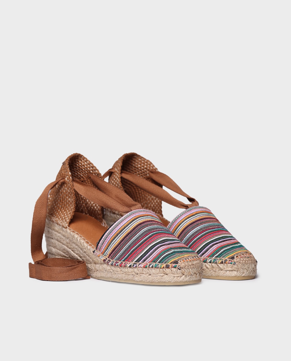 Alpargatas de cuña de mujer de tejido de rayas con cintas - Toni Pons - Multicolor Multicolor-4