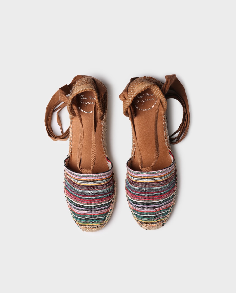 Alpargatas de cuña de mujer de tejido de rayas con cintas - Toni Pons - Multicolor Multicolor-3