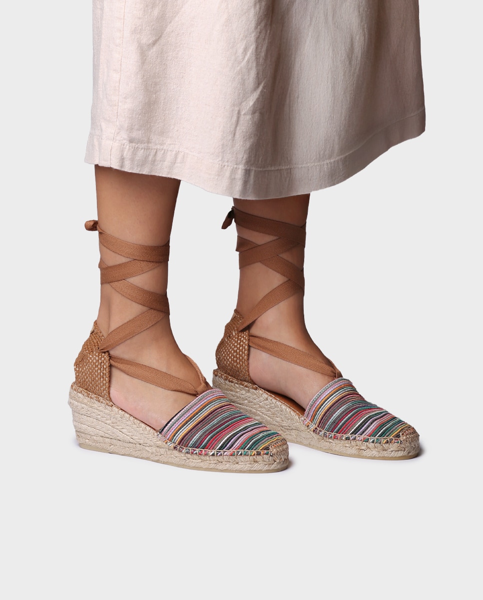 Alpargatas de cuña de mujer de tejido de rayas con cintas - Toni Pons - Multicolor Multicolor-2