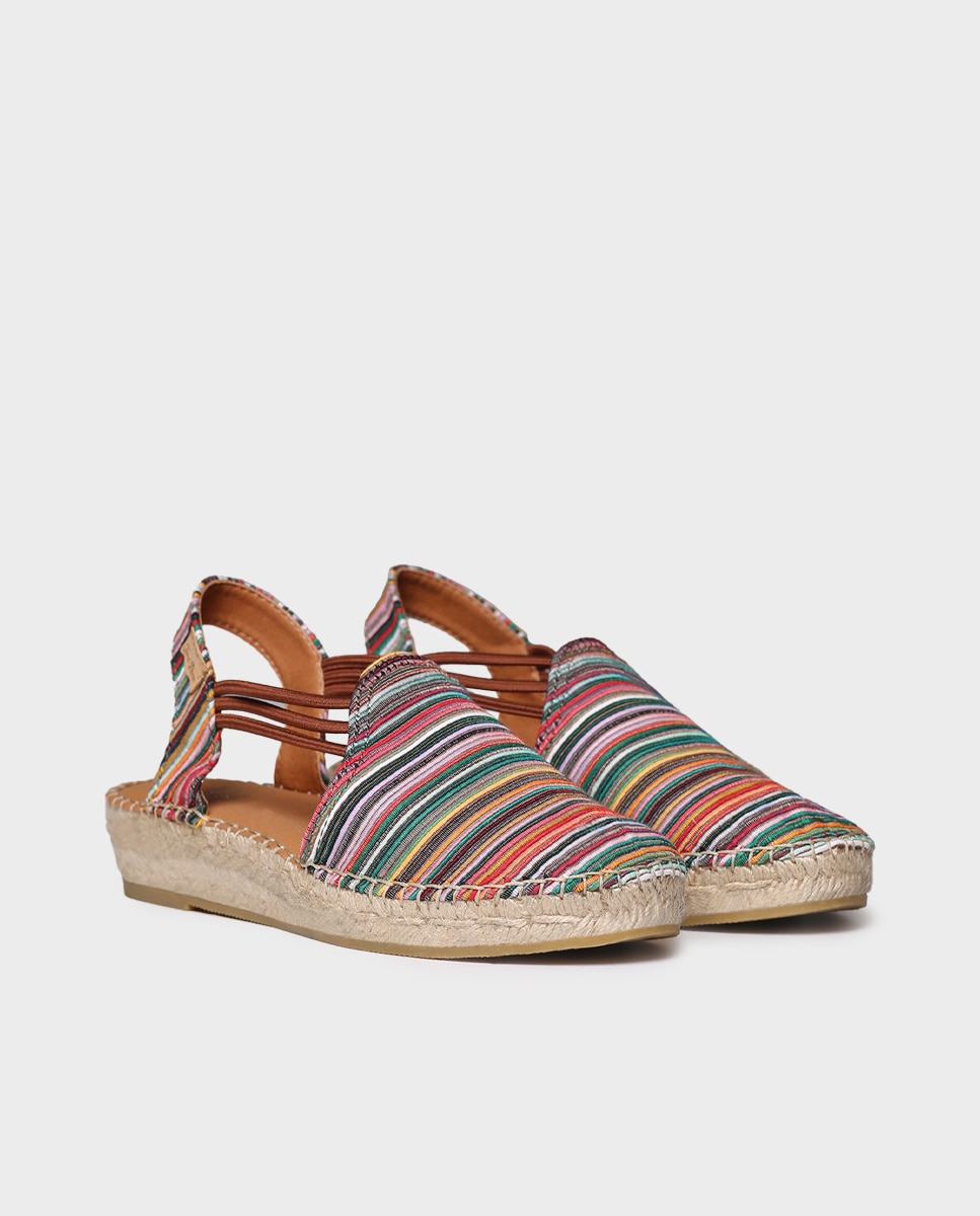 Alpargatas planas de mujer de tejido de rayas con elásticos - Toni Pons - Multicolor Multicolor-4