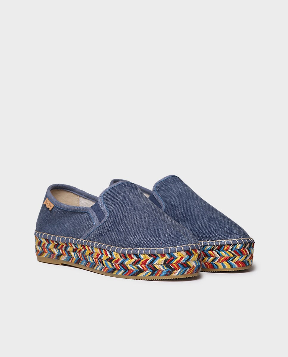 Alpargatas planas de mujer de algodón con elásticos - Toni Pons - Azul Azul-4