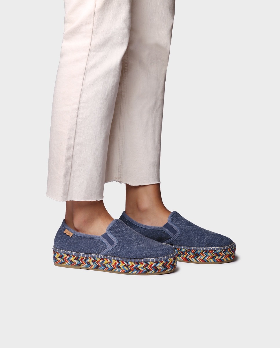 Alpargatas planas de mujer de algodón con elásticos - Toni Pons - Azul Azul-2