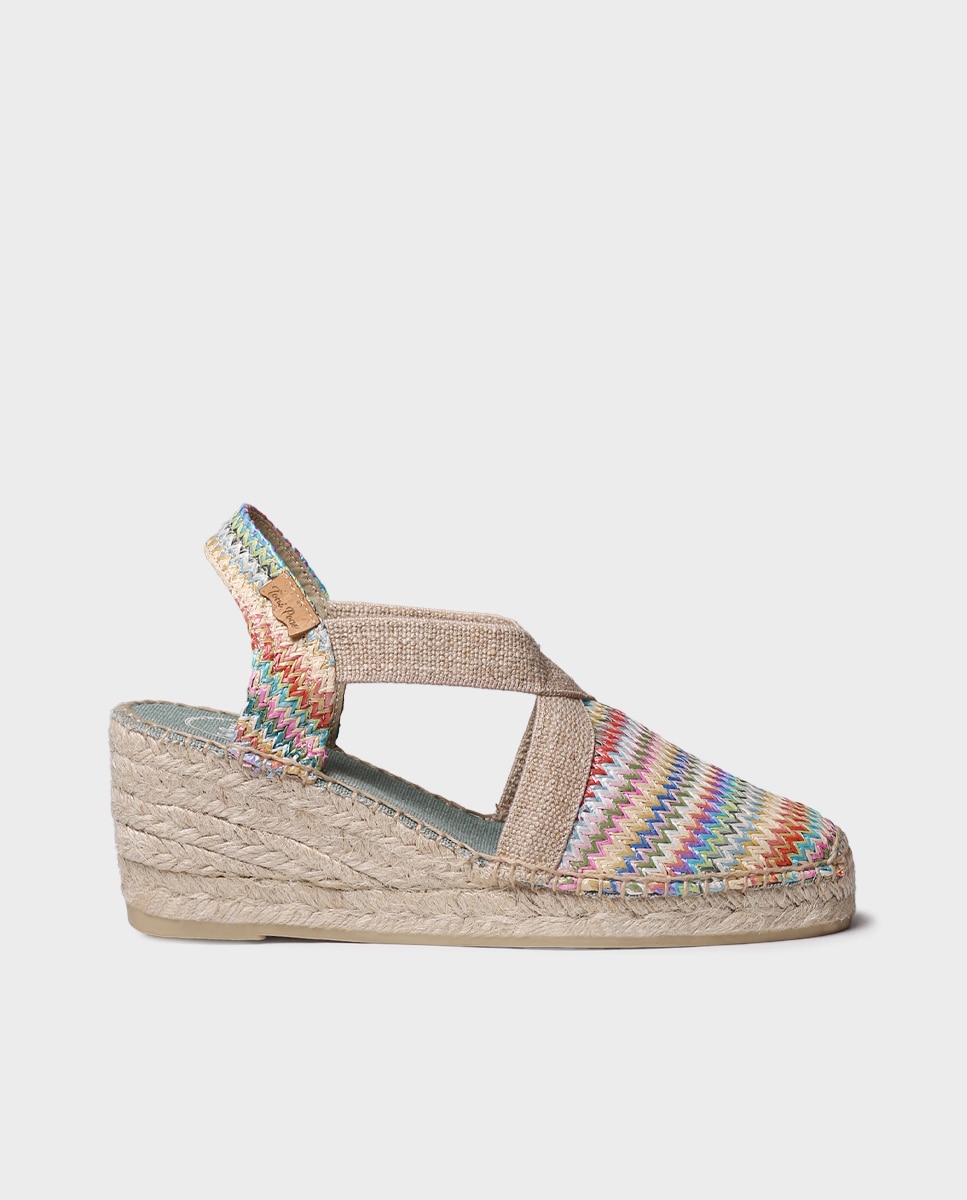 Alpargatas de cuña de mujer de rafia con elásticos - Toni Pons - Multicolor Multicolor-1