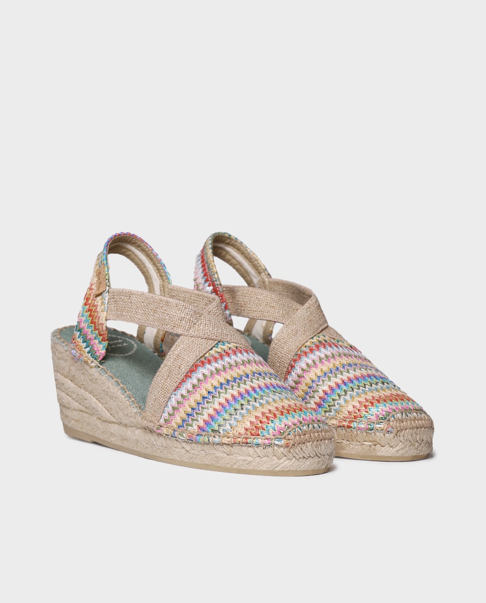 Alpargatas de cuña de mujer de rafia con elásticos - Toni Pons - Multicolor Multicolor-4