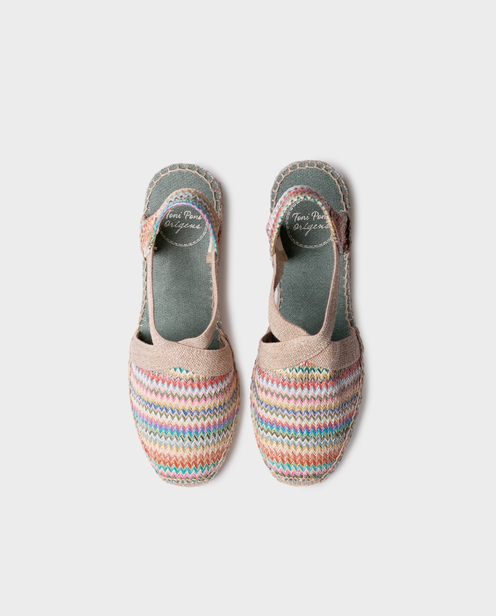 Alpargatas de cuña de mujer de rafia con elásticos - Toni Pons - Multicolor Multicolor-3