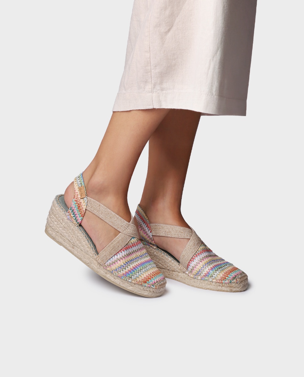 Alpargatas de cuña de mujer de rafia con elásticos - Toni Pons - Multicolor Multicolor-2