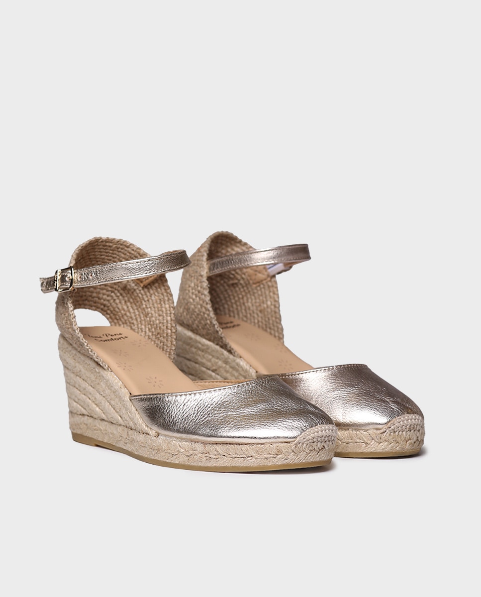Alpargatas de cuña de mujer de piel de la colección Comfort - Toni Pons - Oro Oro-4