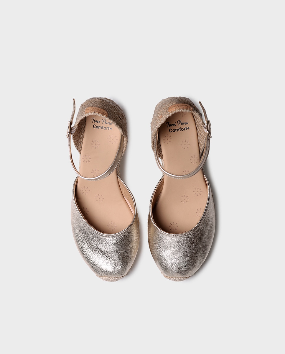 Alpargatas de cuña de mujer de piel de la colección Comfort - Toni Pons - Oro Oro-3