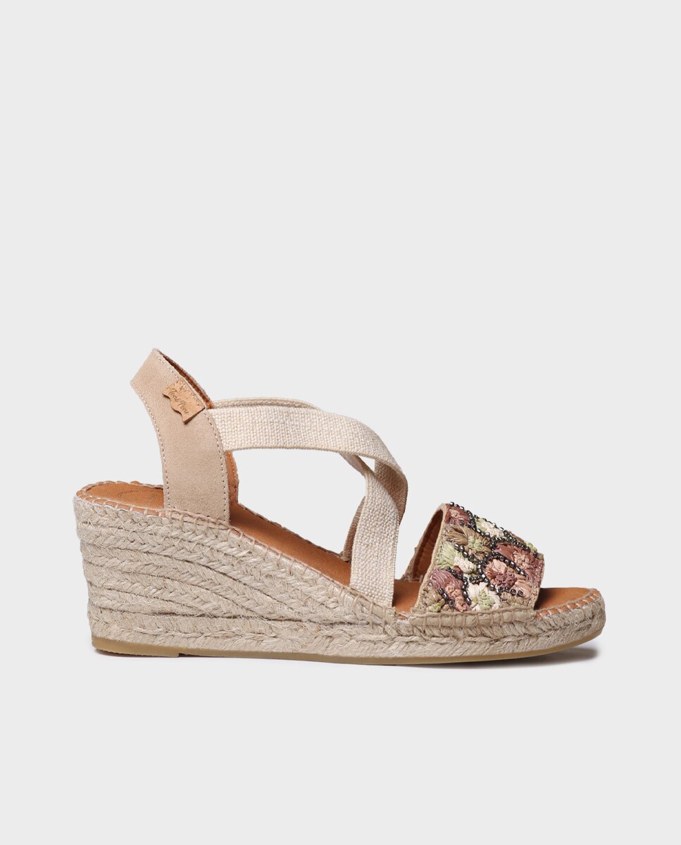 Alpargatas de cuña de mujer de rafia con elásticos - Toni Pons - Multicolor Multicolor-1