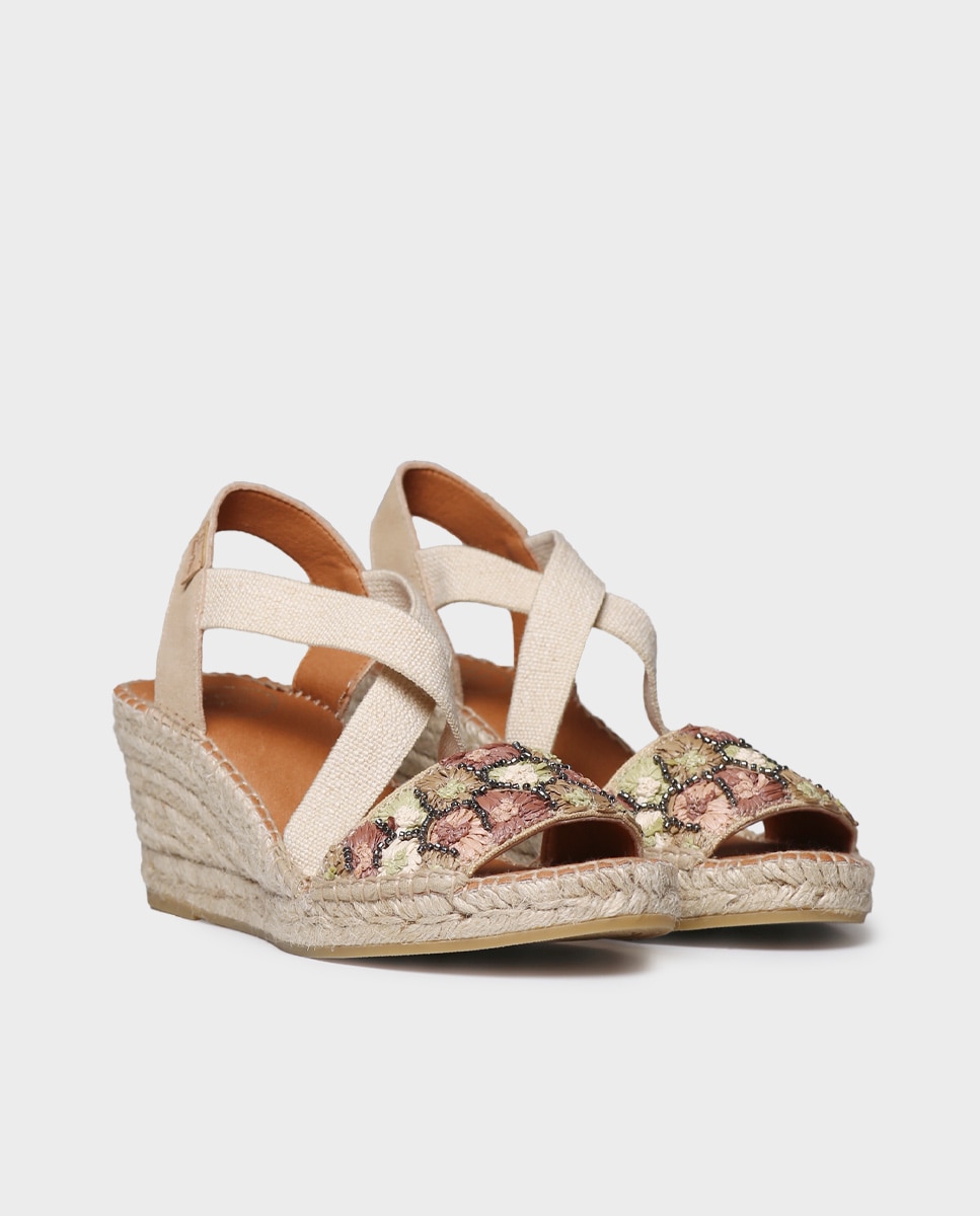Alpargatas de cuña de mujer de rafia con elásticos - Toni Pons - Multicolor Multicolor-4