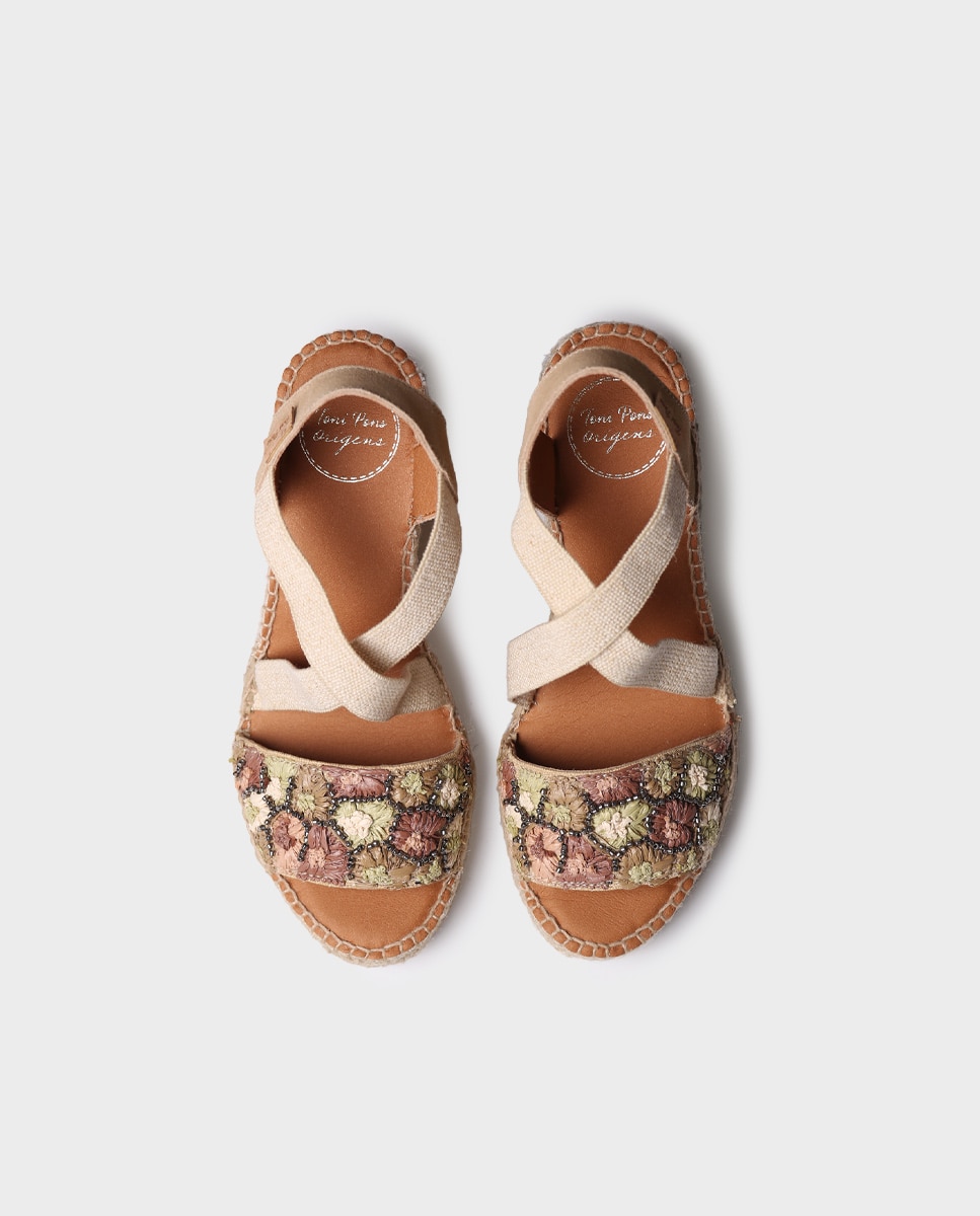 Alpargatas de cuña de mujer de rafia con elásticos - Toni Pons - Multicolor Multicolor-3