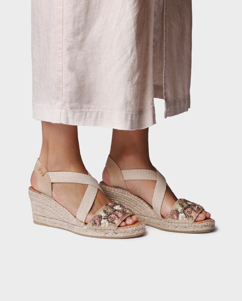 Alpargatas de cuña de mujer de rafia con elásticos - Toni Pons - Multicolor Multicolor-2