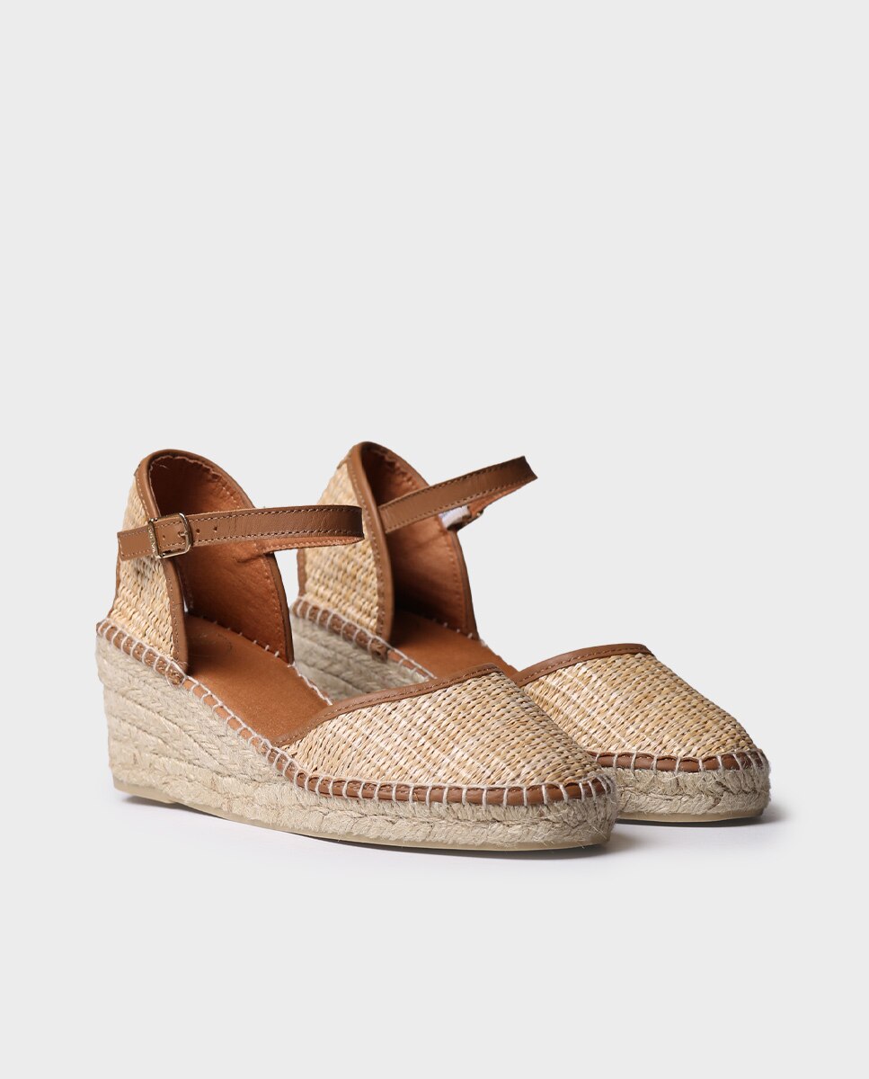 Alpargatas de cuña de mujer de tejido de rafia con hebilla - Toni Pons - Beige Beige-4
