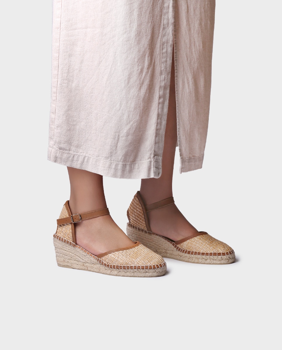 Alpargatas de cuña de mujer de tejido de rafia con hebilla - Toni Pons - Beige Beige-2