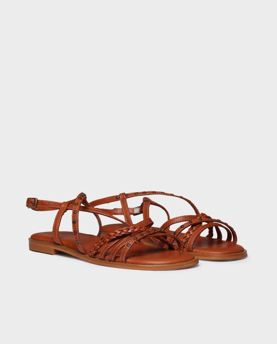 Sandalias planas de mujer de piel con hebilla - Toni Pons - Marrón Marrón-4