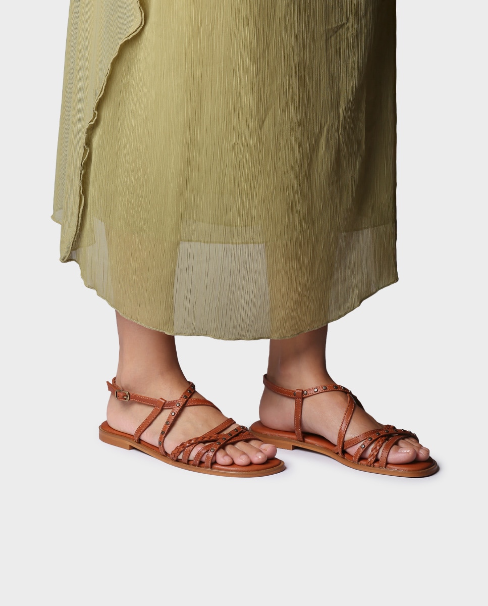 Sandalias planas de mujer de piel con hebilla - Toni Pons - Marrón Marrón-2