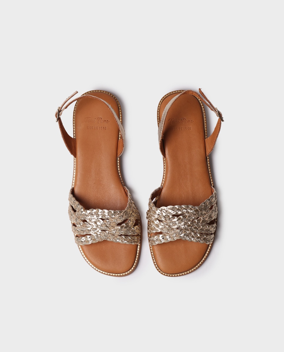 Sandalias planas de mujer de piel con hebilla - Toni Pons - Oro Oro-3