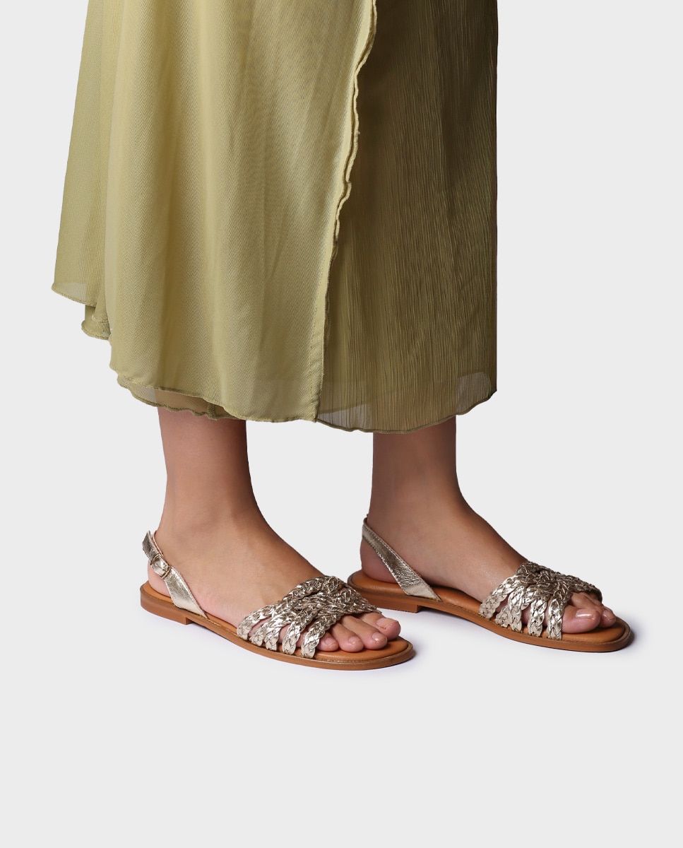 Sandalias planas de mujer de piel con hebilla - Toni Pons - Oro Oro-2